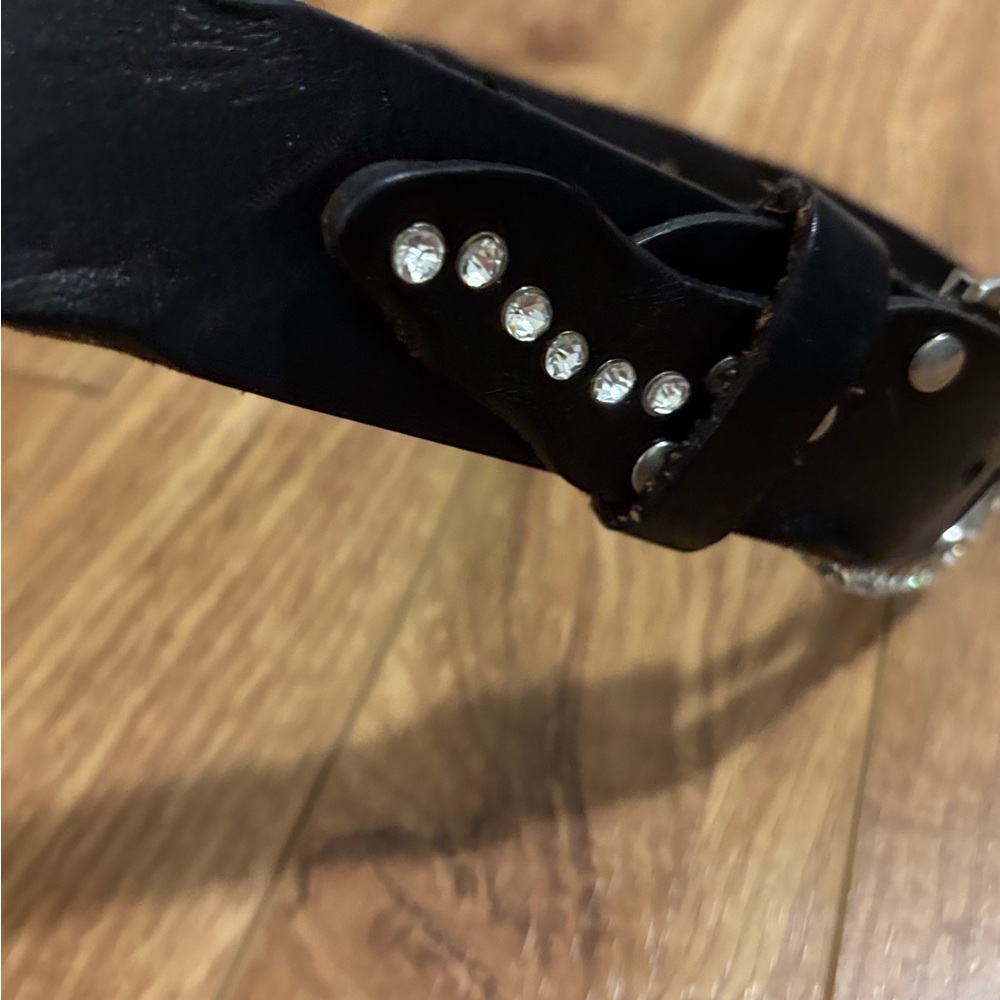Chic Black Belt with Rhinestone Buckle - Picture 4 of 5